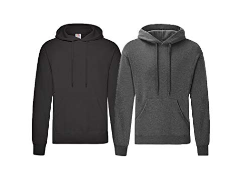 FRUIT OF THE LOOM 2er Classic Hooded Sweat Set Herren Kapuzenpullover Sweatshirt M L XL 2XL 3XL 4XL 5XL Farbsets & HLKauf-Block (1x Schwarz & 1x Dark Heather & 1x HLKauf-Block) von FRUIT OF THE LOOM