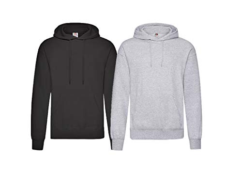Fruit of the Loom 2er Classic Hooded Sweat Set Herren Kapuzenpullover Sweatshirt M L XL 2XL 3XL 4XL 5XL Farbsets & HLKauf-Block (1x Schwarz & 1x Grau & 1x HLKauf-Block) von Fruit of the Loom