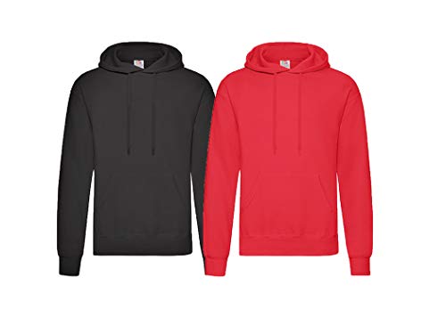 Fruit of the Loom 2er Classic Hooded Sweat Set Herren Kapuzenpullover Sweatshirt M L XL 2XL 3XL 4XL 5XL Farbsets & HLKauf-Block (1x Schwarz & 1x Rot & 1x HLKauf-Block) von Fruit of the Loom