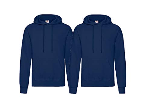 Fruit of the Loom 2er Classic Hooded Sweat Set Herren Kapuzenpullover Sweatshirt M L XL 2XL 3XL 4XL 5XL Farbsets & HLKauf-Block (2X Navy & 1x HLKauf-Block) von Fruit of the Loom