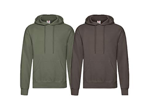 Fruit of the Loom 2er Herren Hooded Sweat Sweatshirt S M L XL 2XL 3XL auch Farbsets (2erOlive/Schoko, M) von Fruit of the Loom