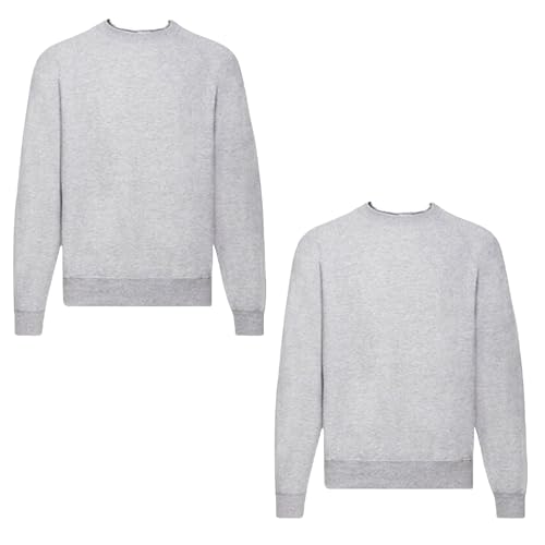 Fruit of the Loom 2er Herren Sweatshirt Classic Raglan Sweat Shirt Verschiedene Farbsets & HLKauf-Block (DE/NL/SE/PL, Alphanumerisch, L, Regular, Regular, 2X Grau & HLKauf-Block) von Fruit of the Loom