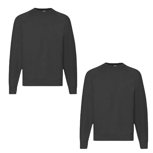 Fruit of the Loom 2er Herren Sweatshirt Classic Raglan Sweat Shirt Verschiedene Farbsets & HLKauf-Block (DE/NL/SE/PL, Alphanumerisch, L, Regular, Regular, 2X Schwarz & HLKauf-Block) von Fruit of the Loom