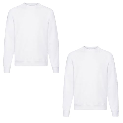 Fruit of the Loom 2er Herren Sweatshirt Classic Raglan Sweat Shirt Verschiedene Farbsets & HLKauf-Block (DE/NL/SE/PL, Alphanumerisch, L, Regular, Regular, 2X Weiss & HLKauf-Block) von Fruit of the Loom