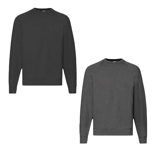 Fruit of the Loom 2er Herren Sweatshirt Classic Raglan Sweat Shirt Verschiedene Farbsets & HLKauf-Block (DE/NL/SE/PL, Alphanumerisch, L, Regular, Regular, Schwarz, Dark Heather & HLKauf-Block) von Fruit of the Loom
