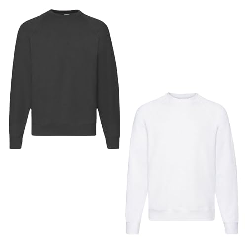 Fruit of the Loom 2er Herren Sweatshirt Classic Raglan Sweat Shirt Verschiedene Farbsets & HLKauf-Block (DE/NL/SE/PL, Alphanumerisch, L, Regular, Regular, Schwarz, Weiss & HLKauf-Block) von Fruit of the Loom