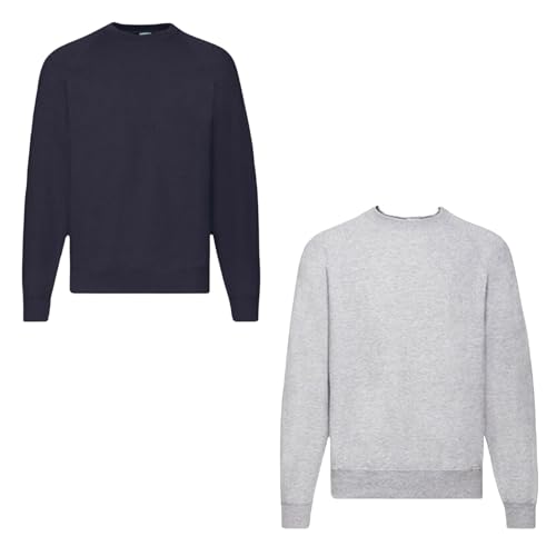 Fruit of the Loom 2er Herren Sweatshirt Classic Raglan Sweat Shirt Verschiedene Farbsets & HLKauf-Block (DE/NL/SE/PL, Alphanumerisch, XL, Regular, Regular, Deep Navy, Grau & HLKauf-Block) von Fruit of the Loom