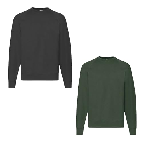 Fruit of the Loom 2er Herren Sweatshirt Classic Raglan Sweat Shirt Verschiedene Farbsets & HLKauf-Block (DE/NL/SE/PL, Alphanumerisch, XL, Regular, Regular, Schwarz, Flaschengrün & HLKauf-Block) von Fruit of the Loom