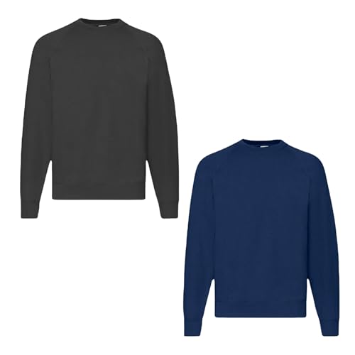 Fruit of the Loom 2er Herren Sweatshirt Classic Raglan Sweat Shirt Verschiedene Farbsets & HLKauf-Block (DE/NL/SE/PL, Alphanumerisch, XL, Regular, Regular, Schwarz, Navy & HLKauf-Block) von Fruit of the Loom