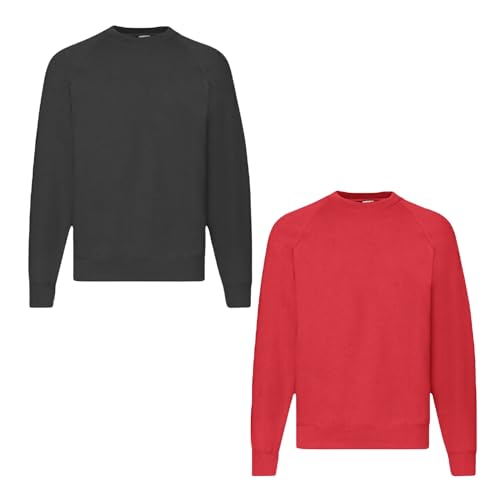 Fruit of the Loom 2er Herren Sweatshirt Classic Raglan Sweat Shirt Verschiedene Farbsets & HLKauf-Block (DE/NL/SE/PL, Alphanumerisch, XL, Regular, Regular, Schwarz, Rot & HLKauf-Block) von Fruit of the Loom
