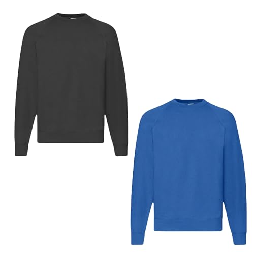 Fruit of the Loom 2er Herren Sweatshirt Classic Raglan Sweat Shirt Verschiedene Farbsets & HLKauf-Block (DE/NL/SE/PL, Alphanumerisch, XL, Regular, Regular, Schwarz, Royal & HLKauf-Block) von Fruit of the Loom