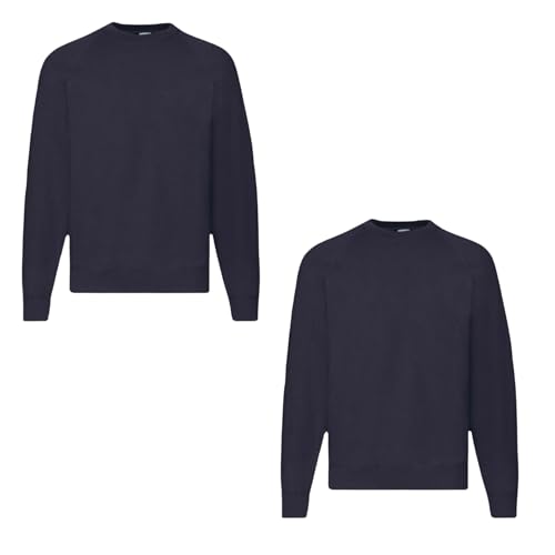 Fruit of the Loom 2er Herren Sweatshirt Classic Raglan Sweat Shirt Verschiedene Farbsets & HLKauf-Block (DE/NL/SE/PL, Alphanumerisch, XXL, Regular, Regular, 2X Deep Navy & HLKauf-Block) von Fruit of the Loom