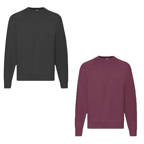 Fruit of the Loom 2er Herren Sweatshirt Classic Raglan Sweat Shirt Verschiedene Farbsets & HLKauf-Block (DE/NL/SE/PL, Alphanumerisch, XXL, Regular, Regular, Schwarz, Burgund & HLKauf-Block) von Fruit of the Loom