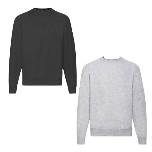 Fruit of the Loom 2er Herren Sweatshirt Classic Raglan Sweat Shirt Verschiedene Farbsets & HLKauf-Block (DE/NL/SE/PL, Alphanumerisch, XXL, Regular, Regular, Schwarz, Grau & HLKauf-Block) von Fruit of the Loom
