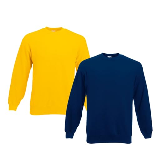 Fruit of the Loom 2er Herren Sweatshirt Classic Set In Sweat M L XL XXL 3XL 4XL 5XL Verschiedene Farbsets & HLKauf-Block (1x Gelb, 1x Navy & 1x HLKauf-Block, M) von Fruit of the Loom