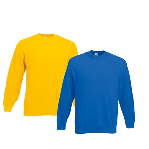 FRUIT OF THE LOOM 2er Herren Sweatshirt Classic Set In Sweat M L XL XXL 3XL 4XL 5XL Verschiedene Farbsets & HLKauf-Block (1x Gelb, 1x Royal & 1x HLKauf-Block, XXL) von FRUIT OF THE LOOM