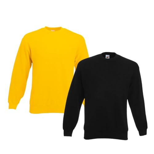 Fruit of the Loom 2er Herren Sweatshirt Classic Set In Sweat M L XL XXL 3XL 4XL 5XL Verschiedene Farbsets & HLKauf-Block (1x Gelb, 1x Schwarz & 1x HLKauf-Block, M) von Fruit of the Loom