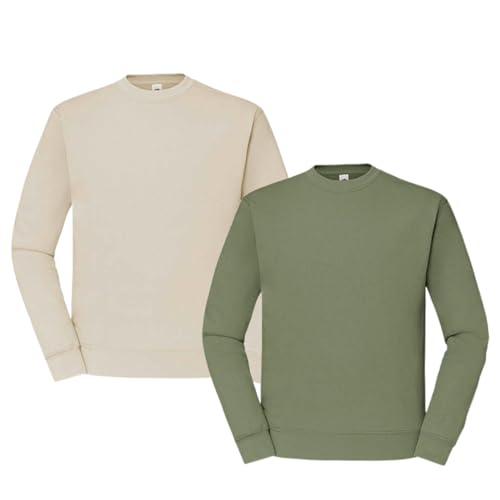 Fruit of the Loom 2er Herren Sweatshirt Classic Set In Sweat M L XL XXL 3XL 4XL 5XL Verschiedene Farbsets & HLKauf-Block (1x Olive, 1x Natur & 1x HLKauf-Block, XXL) von Fruit of the Loom
