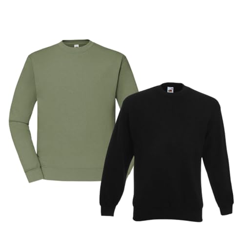 Fruit of the Loom 2er Herren Sweatshirt Classic Set In Sweat M L XL XXL 3XL 4XL 5XL| Oeko-Tex Zertifiziert |Verschiedene Farbsets & HLKauf-Block(1x Olive, 1x Schwarz & 1x HLKauf-Block, XL) von Fruit of the Loom