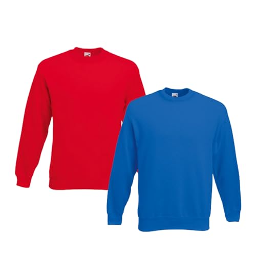 Fruit of the Loom 2er Herren Sweatshirt Classic Set In Sweat M L XL XXL 3XL 4XL 5XL Verschiedene Farbsets & HLKauf-Block (1x Rot, 1x Royal & 1x HLKauf-Block, M) von Fruit of the Loom