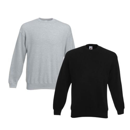 Fruit of the Loom 2er Herren Sweatshirt Classic Set In Sweat M L XL XXL 3XL 4XL 5XL| Oeko-Tex Zertifiziert |Verschiedene Farbsets & HLKauf-Block(1x Schwarz, 1x Grau & 1x HLKauf-Block, XXL) von Fruit of the Loom