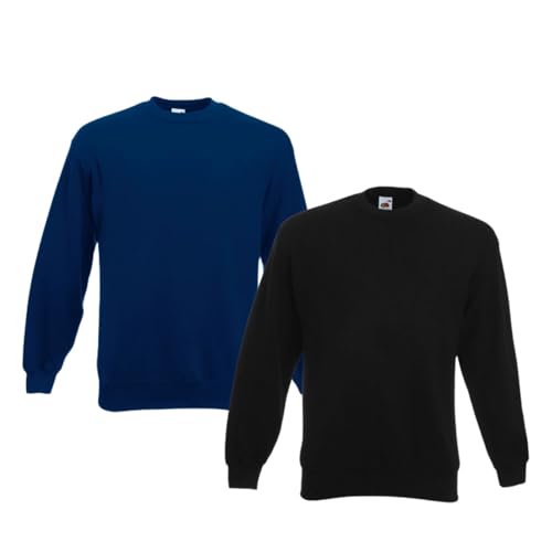 Fruit of the Loom 2er Herren Sweatshirt Classic Set In Sweat M L XL XXL 3XL 4XL 5XL Verschiedene Farbsets & HLKauf-Block (1x Schwarz, 1x Navy & 1x HLKauf-Block, XXL) von Fruit of the Loom