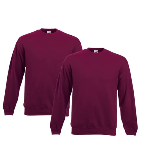 Fruit of the Loom 2er Herren Sweatshirt Classic Set In Sweat M L XL XXL 3XL 4XL 5XL Verschiedene Farbsets & HLKauf-Block (2X Burgund & 1x HLKauf-Block, XXL) von Fruit of the Loom