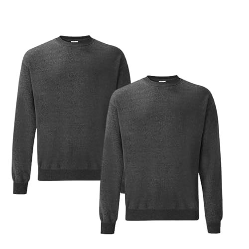 Fruit of the Loom 2er Herren Sweatshirt Classic Set In Sweat M L XL XXL 3XL 4XL 5XL| Oeko-Tex Zertifiziert |Verschiedene Farbsets & HLKauf-Block(2X Dark Heather & 1x HLKauf-Block, XXL) von Fruit of the Loom