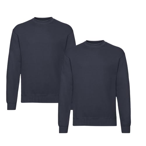 Fruit of the Loom 2er Herren Sweatshirt Classic Set In Sweat M L XL XXL 3XL 4XL 5XL Verschiedene Farbsets & HLKauf-Block (2X Deep Navy & 1x HLKauf-Block, XXL) von Fruit of the Loom