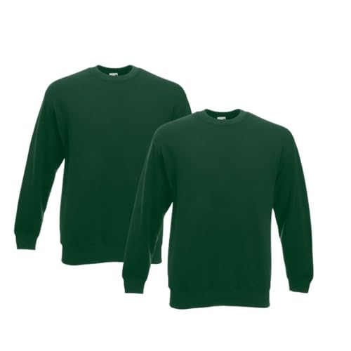 Fruit of the Loom 2er Herren Sweatshirt Classic Set In Sweat M L XL XXL 3XL 4XL 5XL Verschiedene Farbsets & HLKauf-Block (2X Flaschengrün & 1x HLKauf-Block, L) von Fruit of the Loom