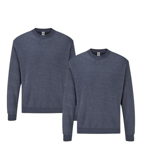 Fruit of the Loom 2er Herren Sweatshirt Classic Set In Sweat M L XL XXL 3XL 4XL 5XL| Oeko-Tex Zertifiziert |Verschiedene Farbsets & HLKauf-Block(2X Heather Navy & 1x HLKauf-Block, L) von Fruit of the Loom