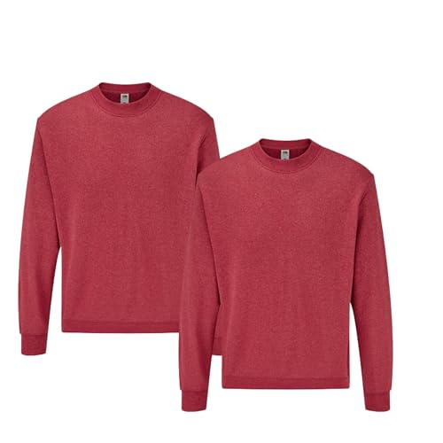 Fruit of the Loom 2er Herren Sweatshirt Classic Set In Sweat M L XL XXL 3XL 4XL 5XL Verschiedene Farbsets & HLKauf-Block (2X Heather Red & 1x HLKauf-Block, M) von Fruit of the Loom