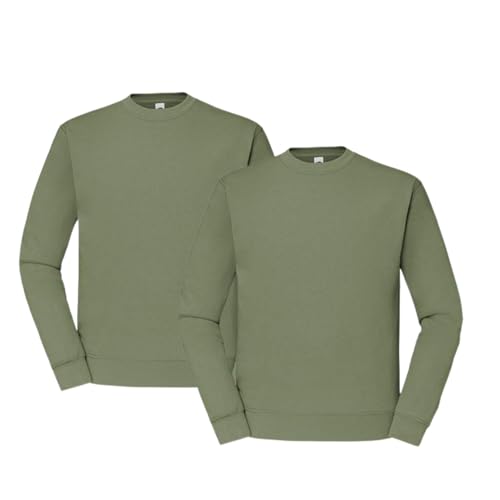 Fruit of the Loom 2er Herren Sweatshirt Classic Set In Sweat M L XL XXL 3XL 4XL 5XL| Oeko-Tex Zertifiziert |Verschiedene Farbsets & HLKauf-Block(2X Olive & 1x HLKauf-Block, XXL) von Fruit of the Loom