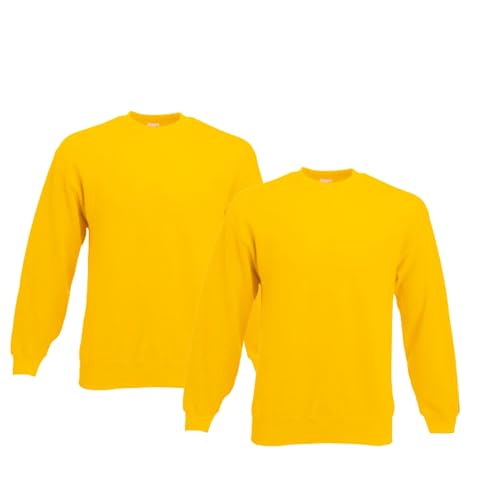 Fruit of the Loom 2er Herren Sweatshirt Classic Set In Sweat M L XL XXL 3XL 4XL 5XL Verschiedene Farbsets & HLKauf-Block (2X Sonnengelb & 1x HLKauf-Block, XXL) von Fruit of the Loom