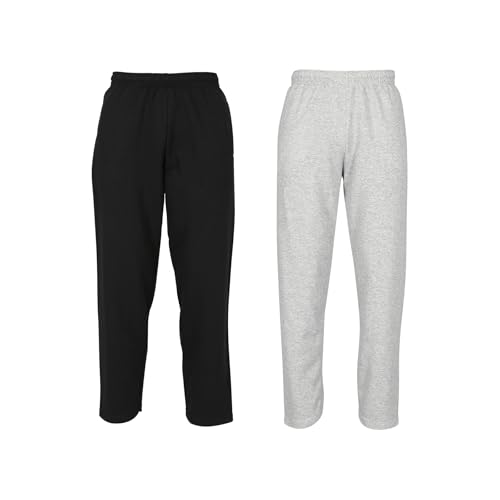 Fruit of the Loom 2er Pack Classic Open Hem Jog Pants Jogginghose Trainingshose Herren, Black + Heather Grey, M von Fruit of the Loom