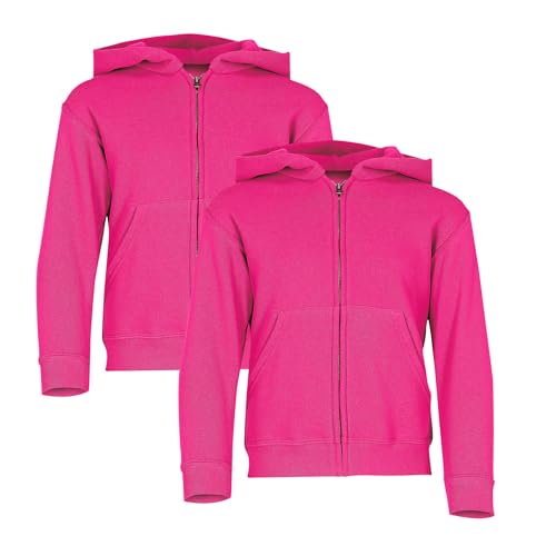 Fruit of the Loom 2er Pack Kids´ Classic Hooded Sweat Jacket, Fuchsia, 140 von Fruit of the Loom