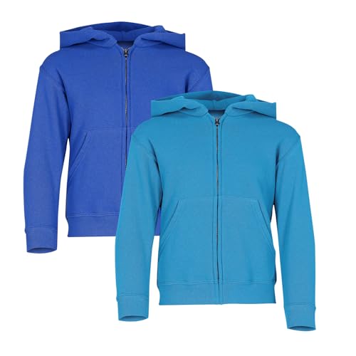 Fruit of the Loom 2er Pack Kids´ Classic Hooded Sweat Jacket, Royal + Azure Blue, 128 von Fruit of the Loom
