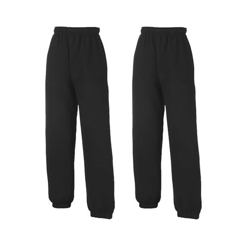 Fruit of the Loom 2er Pack Kinder Jogginghose mit Bündchen, Black, 152 von Fruit of the Loom