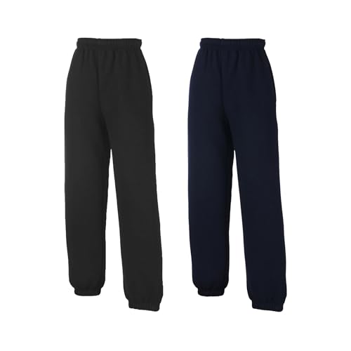 Fruit of the Loom 2er Pack Kinder Jogginghose mit Bündchen, Black + Deep Navy, 128 von Fruit of the Loom