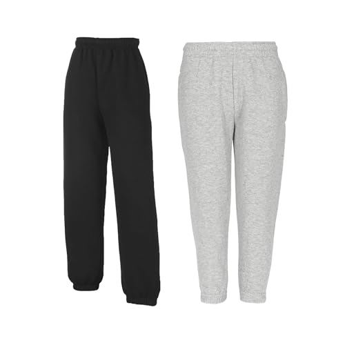 Fruit of the Loom 2er Pack Kinder Jogginghose mit Bündchen, Black + Heather Grey, 116 von Fruit of the Loom