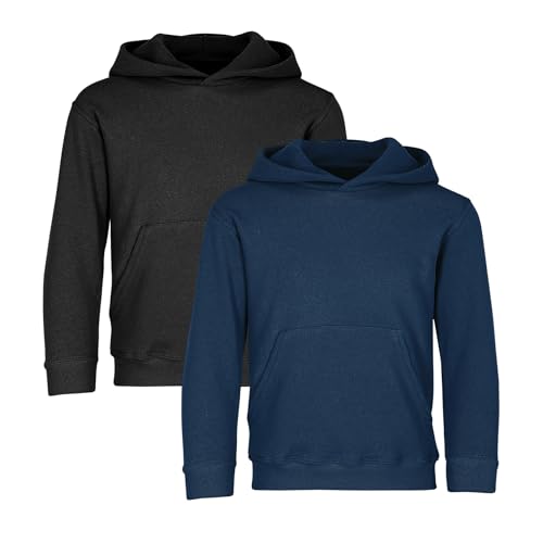 Fruit of the Loom 2er Pack Kinder Kapuzensweatshirt Kapuzenpullover Classic, Black + Navy, 152 von Fruit of the Loom