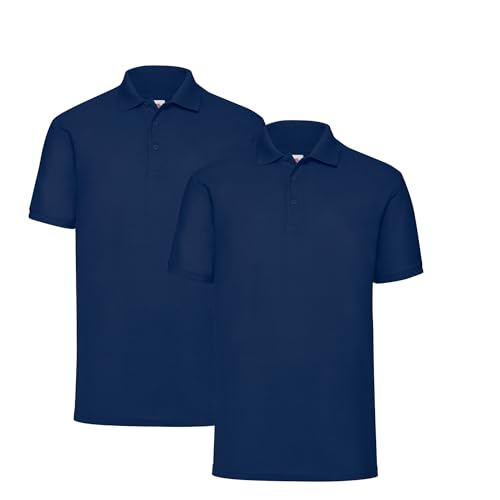 Fruit of the Loom 2er Pique Poloshirt Herren Polo M L XL XXL 3XL 4XL 5XL HLKauf-Block (L, 2er Navy & 1x HLKauf-Block) von Fruit of the Loom