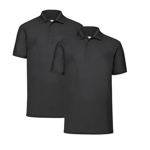 Fruit of the Loom 2er Pique Poloshirt Herren Polo M L XL XXL 3XL 4XL 5XL HLKauf-Block (L, 2er Schwarz & 1x HLKauf-Block) von Fruit of the Loom