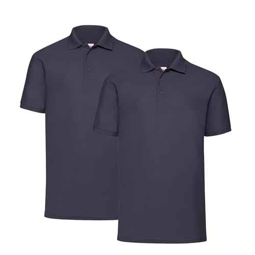 Fruit of the Loom 2er Pique Poloshirt Herren Polo M L XL XXL 3XL 4XL 5XL HLKauf-Block (M, 2er Deep Navy & 1x HLKauf-Block) von Fruit of the Loom