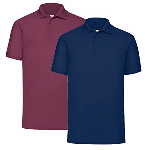 Fruit of the Loom 2er Pique Poloshirt Herren Polo M L XL XXL 3XL 4XL 5XL HLKauf-Block (M, Burgund/Navy & 1x HLKauf-Block) von Fruit of the Loom