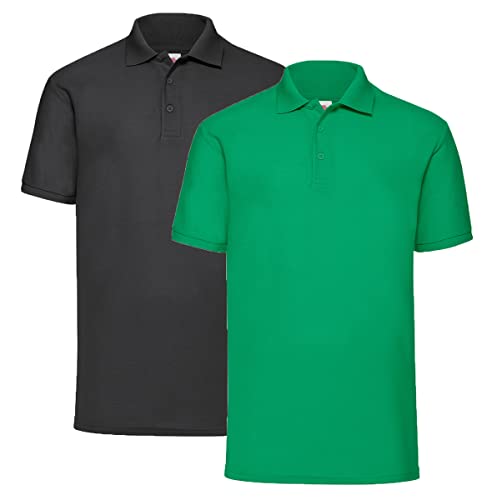 Fruit of the Loom 2er Pique Poloshirt Herren Polo M L XL XXL 3XL 4XL 5XL HLKauf-Block (M, Schwarz/Maigrün & 1x HLKauf-Block) von Fruit of the Loom