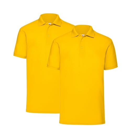 Fruit of the Loom 2er Pique Poloshirt Herren Polo M L XL XXL 3XL 4XL 5XL HLKauf-Block (XL, 2er Sonnengelb& 1x HLKauf-Block) von Fruit of the Loom