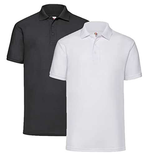 Fruit of the Loom 2er Pique Poloshirt Herren Polo M L XL XXL 3XL 4XL 5XL HLKauf-Block (XL, Schwarz/Weiss & 1x HLKauf-Block) von Fruit of the Loom