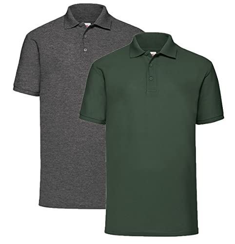 Fruit of the Loom 2er Pique Poloshirt Herren Polo M L XL XXL 3XL 4XL 5XL HLKauf-Block (XXL, Dark Heather/Flaschengrün & 1x HLKauf-Block) von Fruit of the Loom