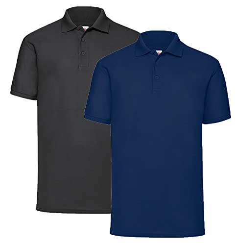 Fruit of the Loom 2er Pique Poloshirt Herren Polo M L XL XXL 3XL 4XL 5XL HLKauf-Block (XXL, Schwarz/Navy & 1x HLKauf-Block) von Fruit of the Loom